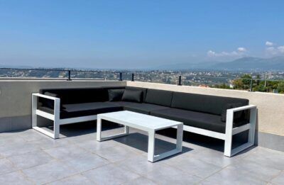 Loungeset Roma Bianco aluminium hoekbank wit met tafel