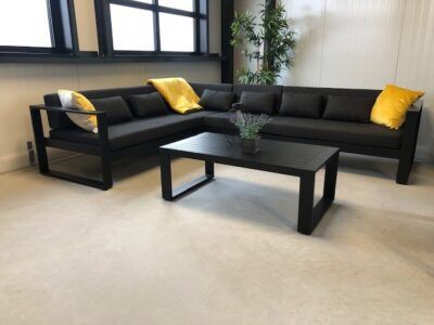 Loungeset Roma Nero aluminium hoekbank zwart met tafel